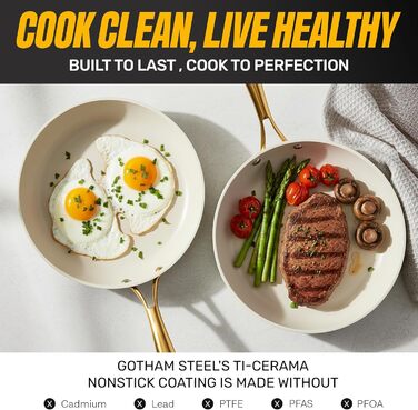 Набір посуду GOTHAM STEEL 15 предметів антипригарний керамічний, кремовий, для плити, можна мити в посудомийній машині