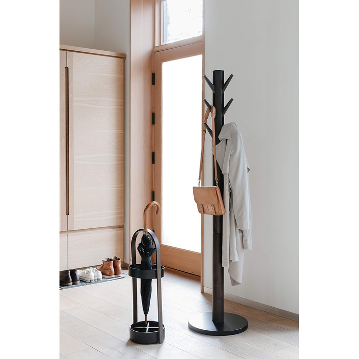 Umbra Flapper Coat Rack – Clothes Rack with 9 Foldable Hooks for Entryway and Office, Wood, White, 57.2 x 57.2 x 165.1 cm, White (Black/Walnut, Single)