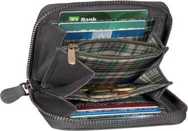 Benthill Wallet Women's Small Genuine Leather | Wallet with RFID Protection | Slim Flat Card Holder with Zipper & 6 Card Slots, Color: Black