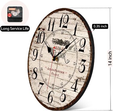 Toudorp 14 Inch Wall Clock Wooden French Country Style Quiet Wall Clock Easy to Read Battery Powered Home Decorative Retro Wall Clock