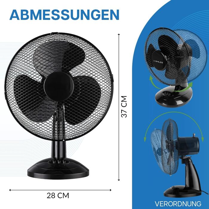 Настільний вентилятор тихий 20W, діаметр 28 см, з осциляцією, 2 швидкості, регульована висота, для спальні/офісу, підлоговий, альтернатива кондиціонеру