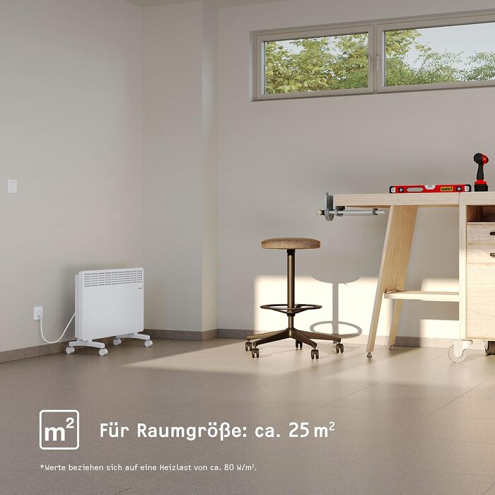 Електричний конвекторний обігрівач Stiebel Eltron 2 kW з таймером, для приміщень 25 м², з поворотними колесами, алюмінієва передня панель, TÜV-сертифікат