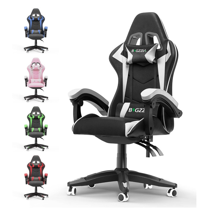Геймерське крісло Bigzzia Ergonomisch з підтримкою попереку та голови, регульована висота, для підлітків та дорослих, чорно-біле