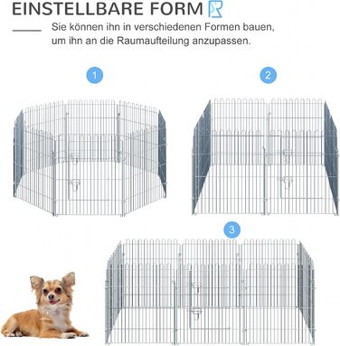 Летворегулятор для собак PawHut - вольєр з 8 панелей, 80 см, для собак, котів, цуценят, срібний (63 x 76 см)