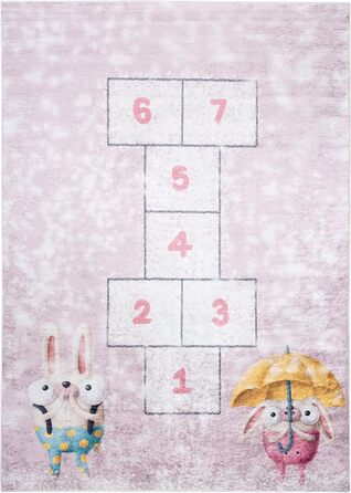 Дитячий килим TAPISO Emma, рожевий, 160x230 см, з антиковзким покриттям, принт, можна прати, ÖKO-TEX