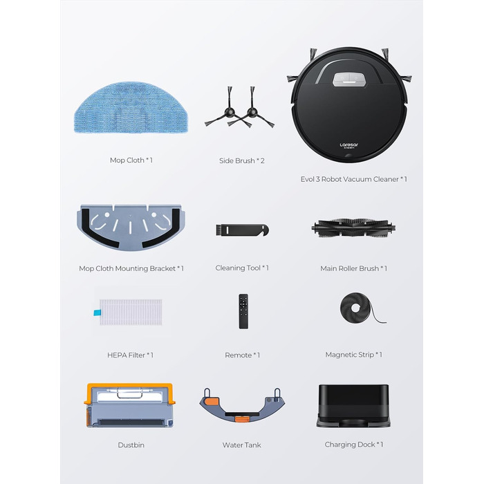 Робот-пилосос з функцією миття, 4500Pa, 3-в-1, сумісний з Alexa, 180 хв роботи, для шерсті тварин, килимів, твердих підлог