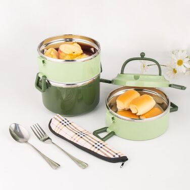 SANQIAHOME 3-Tier Stackable Stainless Steel Lunchbox, Leak-Proof, Green