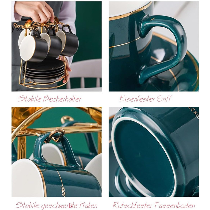 Набір кавових чашок капучіно з блюдцями (6 шт., 150 мл), набір чашок для чаю з золотим декором, британський порцелан, білий