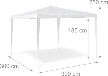 Relaxdays Pavilion Tent HBT: 2.5 x 3 x 3 m Garden Pavilion with square base and 100% PE roof Party tent for festival or celebration Pavilion with steel frame, pavilion, white