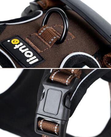 Нашийник для собак Lionto з м'якого нейлону, анти-тяга, з 2 кільцями та 4 регульованими ремінцями, 2 застібки-кліпси, гумовий ручка, розмір M, коричневий