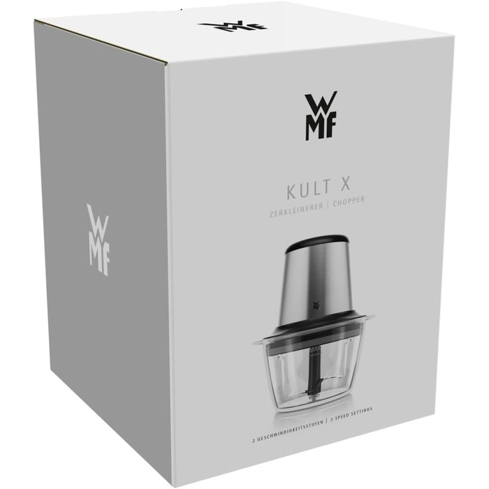 Електричний подрібнювач WMF Kult X – міні-подрібнювач, блендер для овочів, зелені та горіхів, 1л, скло, нержавіюча сталь, компактний, миється в посудомийній машині