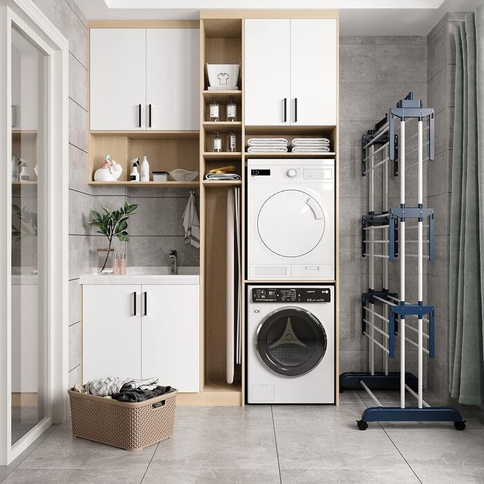 Сушарка для білизни 3-ярусна, турбо-тип, 75-200см, висувна, з 2 обертовими крилами, висота 180см, економна, на колесах для квартири, балкону та саду (сіра)