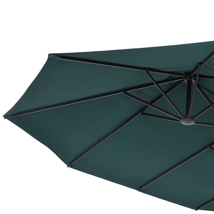 Сонцезахисний парасоль від Outsunny Doppler, 460 x 270 x 241 см, Ø2,7 м, з хрестоподібною основою, вага, ручний механізм, висока стабільність, поліестер, ABS, темно-зелений | Aosom