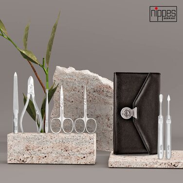 Набір для манікюру Nippes Solingen Locks, 7 предметів, нержавіюча сталь, шкіряний етиуі, Made in Germany