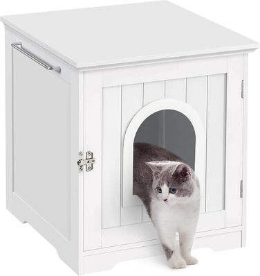 Yaheetech Cat House Cat Cave White Enclosed Cat Toilet with Entrance & Towel Holder Cat Litter Box Cabinet for Cats Dogs Pet 48.5 x 51 x 51.5 cm, White
