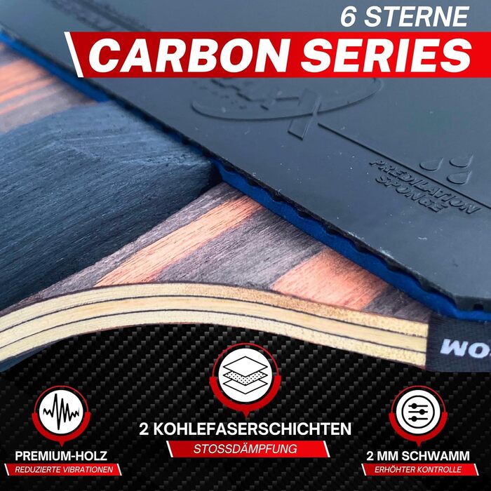 Стіл тенісний набір DRAXX SPORTS Carbon | 6 зірок | Швидкий, Сильний, Точний | Офенсивна швидкість | Посилена захисна обкладинка | Професійний набір для настільного тенісу