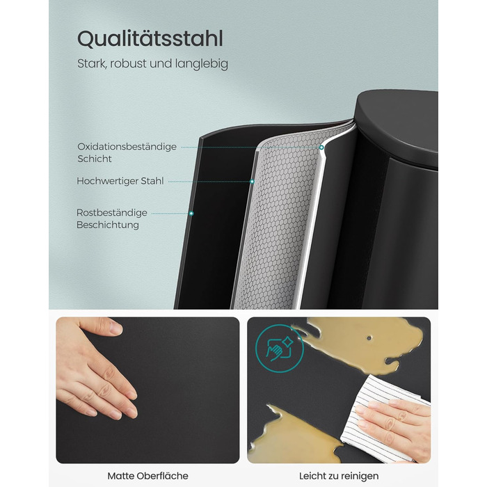 Відро для сміття SONGMICS 50 л з педальним механізмом, сталеве, з м'яким закриттям, чорне