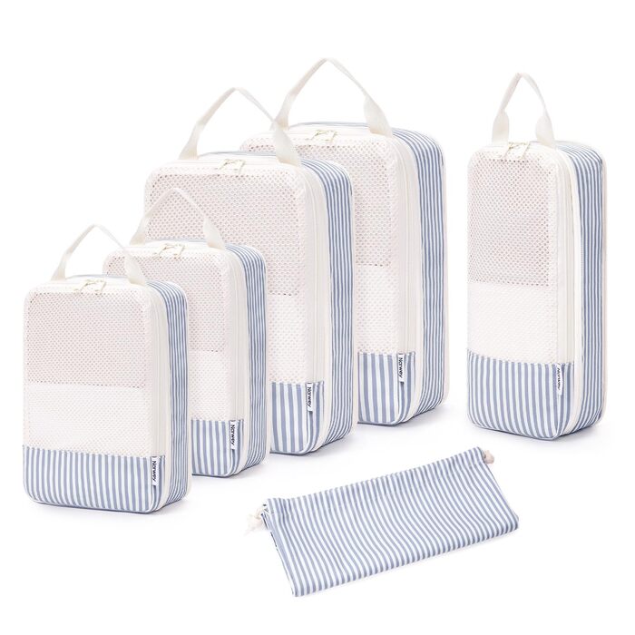 Набір органайзерів для валізи Narwey (6 шт.) - Кубики для пакування, компресійні мішки, органайзери для подорожей (Смугастий)