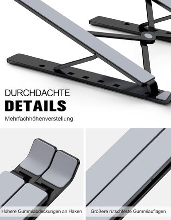 Підставка для ноутбука Babacom, алюмінієва, 5-рівнів, регульована висота, вентильована, сумісна з MacBook Pro Air та іншими ноутбуками 10-15.6” та планшетами (чорна)