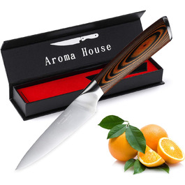 Професійний кухонний ніж Aroma House 18 см з нержавіючої сталі з подарунковою коробкою для дому та ресторану (шеф-ніж)