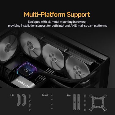 AIO рідинне охолодження ПК з цифровим дисплеєм, 360мм, для AMD AM4/AM5 та Intel LGA 115X/1200/1700/1851 (Iota L24 BK)