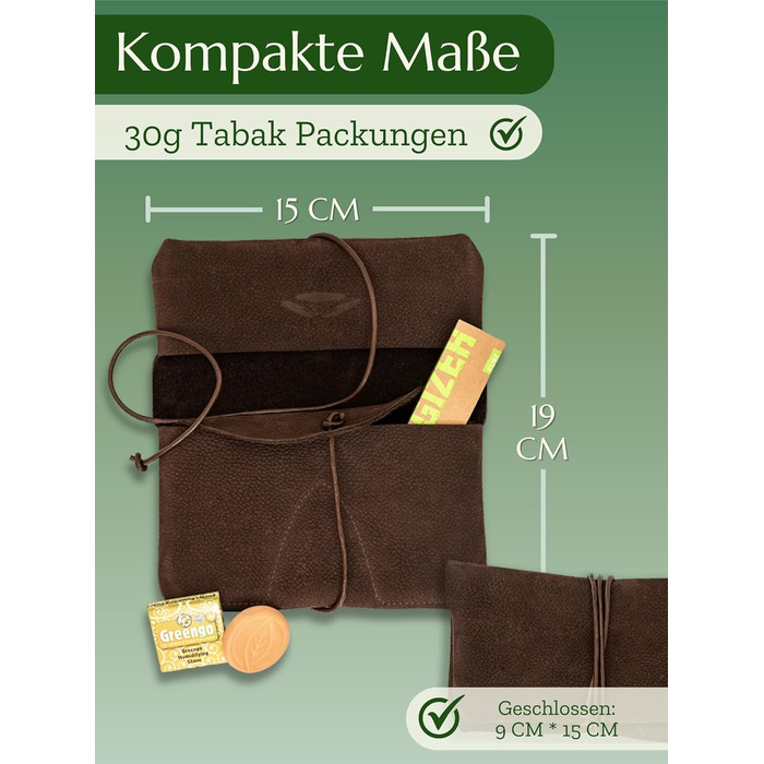 Premium Tobacco Pouch made of Wild Leather - Separate Paper & Filter Compartment - Handcrafted Tobacco Bag - High-Quality Rolling Pouch for Tobacco (Dark Brown)