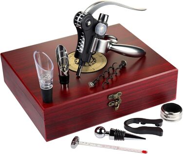 Набір сомельє AMAVEL з 10 аксесуарів для вина, подарункова коробка з дерева з табличкою та персоналізованим гравіюванням компаса, ідеальний подарунок для поціновувачів вина, компас - персоналізований