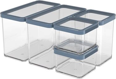 Rotho Loft Set Storage Containers 5-Piece LOFT, Plastic (PP) BPA-Free, Transparent, (32.3 x 22.3 x 16.6 cm)