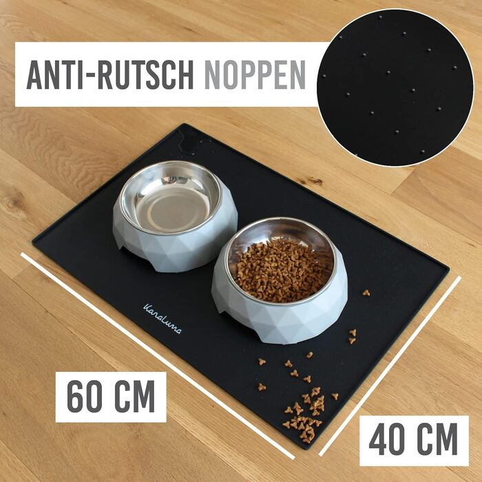 Силіконовий килимок KaraLuna Premium 60x40 см (чорний, кутовий) для миски кота/собаки, підставка під фуршет, кавоварка