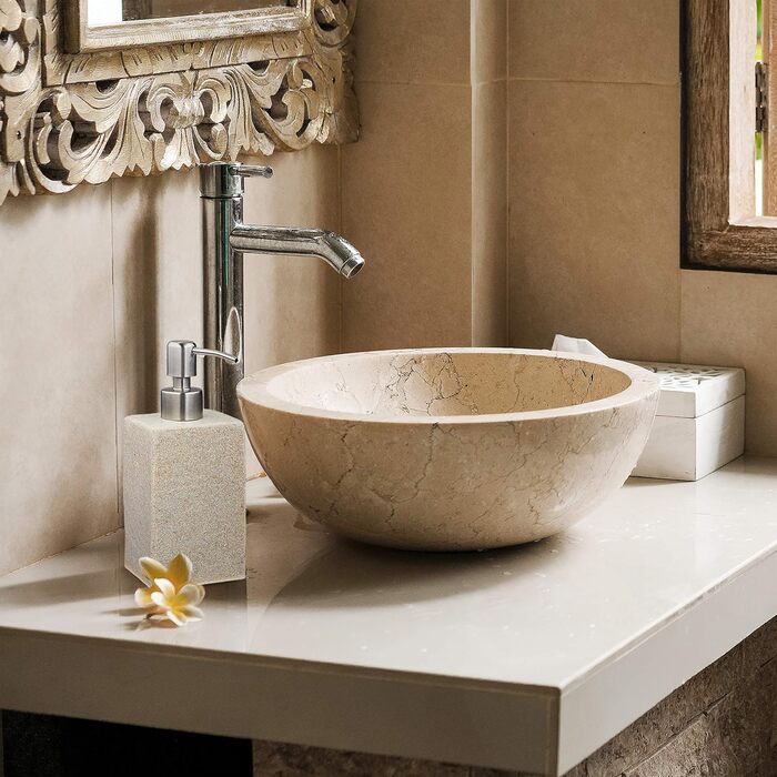 Дозатор для мила Relaxdays, 200 мл, наповнюваний, для ванної, туалету, кухні, з нержавіючої сталі, полірезин, бежевий