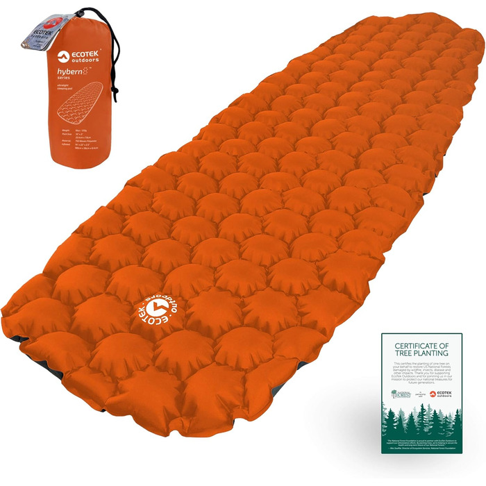 Ультралегка надувна туристична ізомат для кемпінгу Ecotek Outdoors Hybern8, контурний дизайн FlexCell, для рюкзачних походів, спальників і гамаків