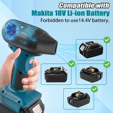 Mini Blower Jet Fan Compatible with Makita 18v Battery, 130000 RPM Cordless Air Duster with 4-Stage Control for Car Dust Cleaning, Outdoor BBQ Leaf Cleaning, Sofa & Pet Hair Cleaning