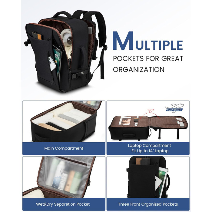 Рюкзак LOVEVOOK для ручної поклажі в літак 45x36x20 см, 30L, для ноутбука 15.6