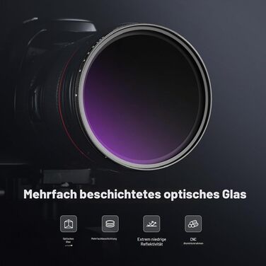 Варіабельний ND-фільтр Neewer 77мм ND2-ND400 (1-9 стопів) для об'єктива, багатошарове оптичне скло, захист від подряпин та відбитків, з кришкою та аксесуарами