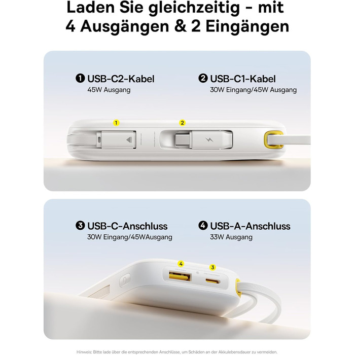 Power Bank Baseus QPow3 20000mAh 45W з 3 USB-C та 1 USB-A, LED дисплеєм, PD3.0, QC4.0, з кабелями, для iPhone, iPad, Galaxy