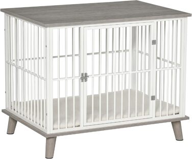 Клітка для собак PawHut, 86 x 60 x 70 см, з подушкою, білий+дуб, для собак до 15 кг