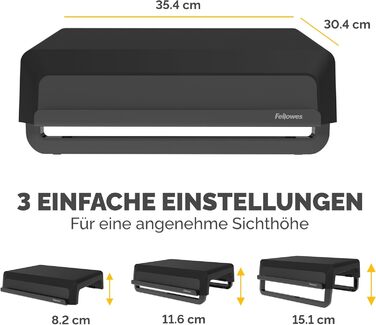 Ергономічна підставка для монітора Fellowes Breyta, 100% перероблювана, чорна, з 3 рівнями висоти, для дому та офісу