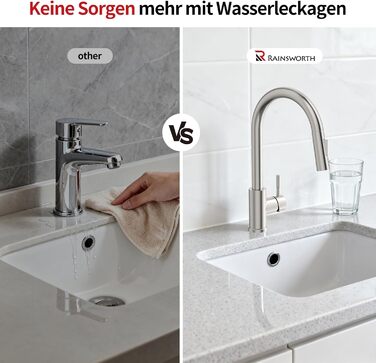 Кран кухонний Rainsworth з висувною лійкою та душем, 360° поворот, нержавіюча сталь, висота 56 см