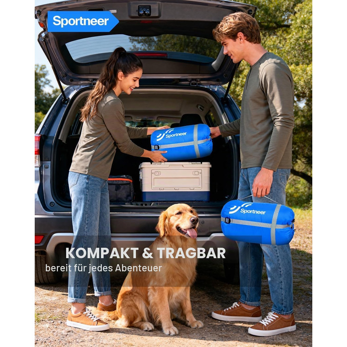 Спальний мішок Sportneer Outdoor для дорослих, теплий ковдру-спальник на 3-4 сезони для кемпінгу та подорожей (220x85 см, синій, 10-26 °C)