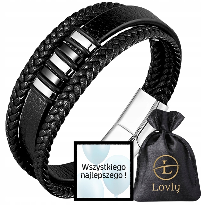 Чоловічий шкіряний браслет Premium: елегантний стиль, чорна сталь 316L