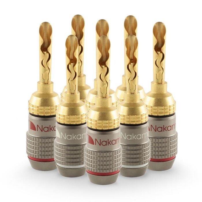 Nakamichi FanLock Excel Serie 24K позолочені банани BFA 10-18 AWG 4 мм для акустики Hi-Fi, домашнього кінотеатру (8 шт - 4 пари)
