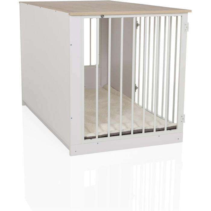 PAWHOME XL Клітка для собак, 102x60x66 см, білий/дуб, з мисками, до 30 кг