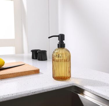 Дозатор для мила з бурштинового скла, 473 мл, з щіткою для миття, для ванної кімнати та кухні, з золотою помпою, преміум-якість