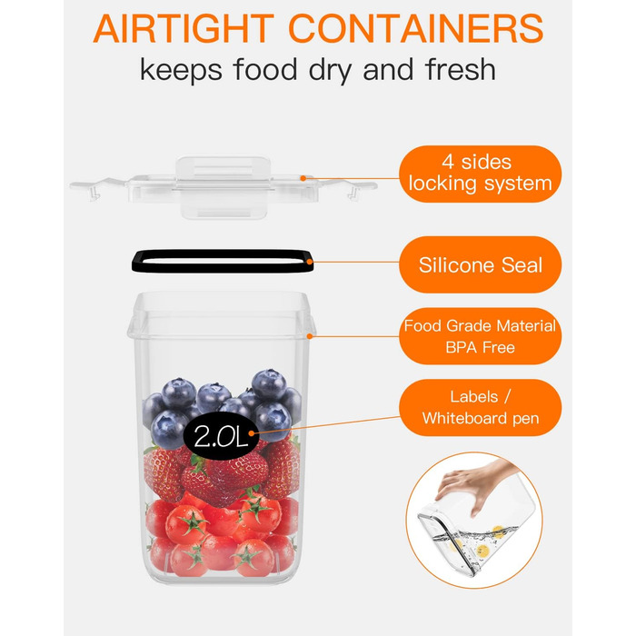 Набір контейнерів для зберігання продуктів Vorratsdosen 16 шт. з кришкою, набір для кухні, герметичні контейнери для спагеті, борошна, мюслі