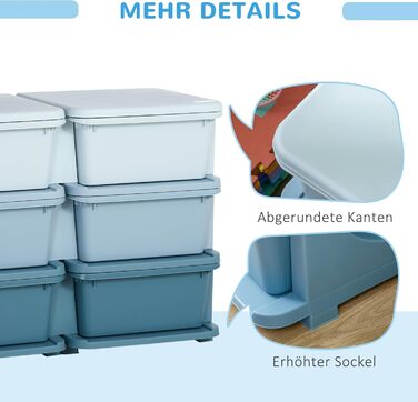 HOMCOM Kids' Storage Chest with Drawers, Toy Organizer, Toy Box, Three Tiers for Children's Room, 3-6 Years, Kids' Furniture, 37 x 37 x 56.5 cm (75L x 37W x 56.5H cm, Blue)