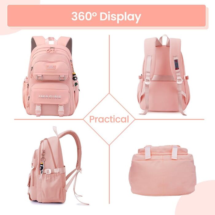 Шкільний рюкзак Tanou для дівчаток-підлітків, велика місткість, чорний (9573# Рожевий)