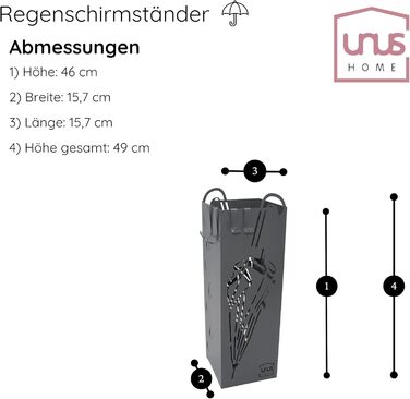 Сумка для парасоль - підставка для парасоль з піддоном для води, 4 гачки, 16x16x49 см (Сірий)
