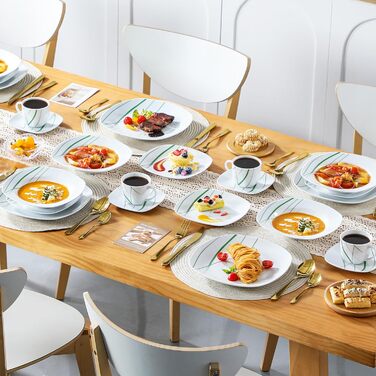 VEWEET Сервіз столовий 'Aviva' з порцеляни, 60 предметів | Комплектний сервіз для 4-12 осіб: тарілки, супові тарілки, десертні тарілки, чашки та блюдця | Комплектний сервіз на 60 предметів