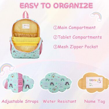 Дитячий рюкзак RAVUO для дівчаток та хлопчиків, шкільний рюкзак з нагрудним ременем, рюкзак для дітей 3-8 років, рюкзак у вигляді єдинорога/динозавра, 1 клас, кольоровий