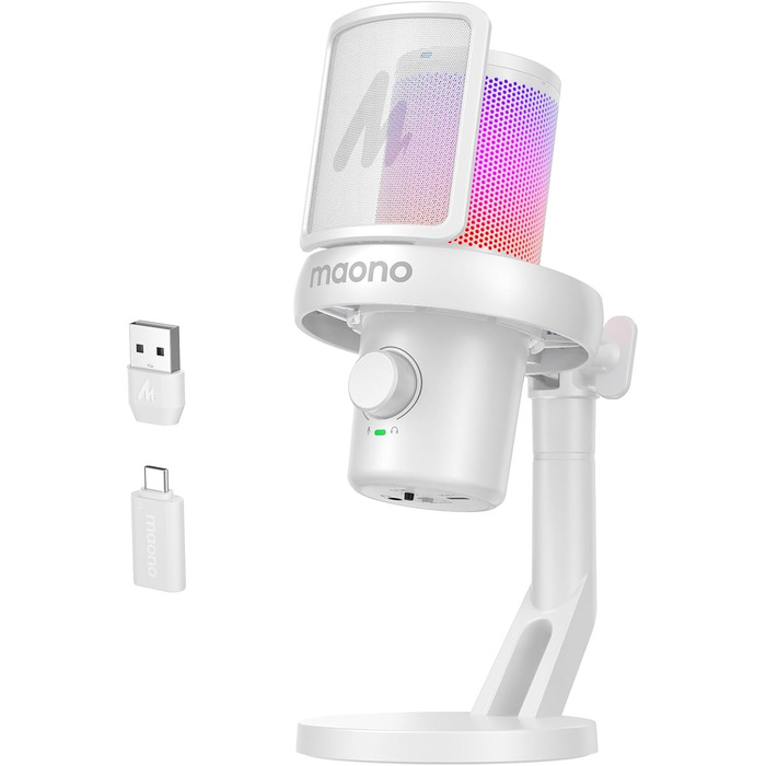 MAONO DM40 Бездротовий мікрофон для ПК з RGB підсвічуванням та ШІ-зміною голосу, 3-рівнева шумозаглушення, для геймінгу, подкастингу та стрімінгу